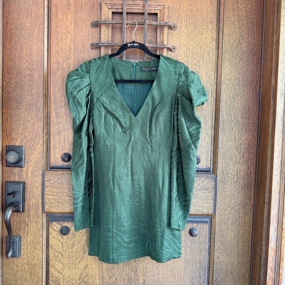 Revolve Emerald Green Ruched Puff Sleeve Dress size XS